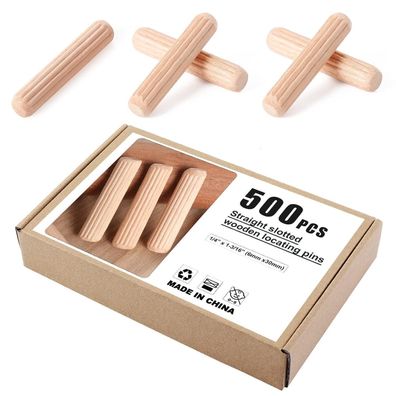 Faankiton 500 Stück Holzdübel Set 6x30mm aus Buche, Riffeldübel für Möbel