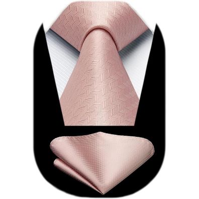 Hisdern Herren Krawatte mit Einstecktuch, klassisch Hahnentritt Design, Rosa-2