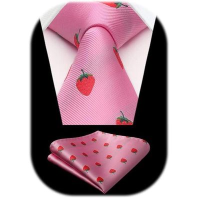 Hisdern Herren Krawatten & Einstecktuch Set Pink-Strawberry - Hochzeit