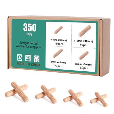 Faankiton 350 Stück Holzdübel Set 6x30, 8x30/40, 10x40mm, Buche Riffeldübel für