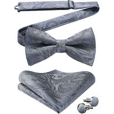 Hisdern Herren Paisley Fliege, Einstecktuch und Manschettenknöpfe Set