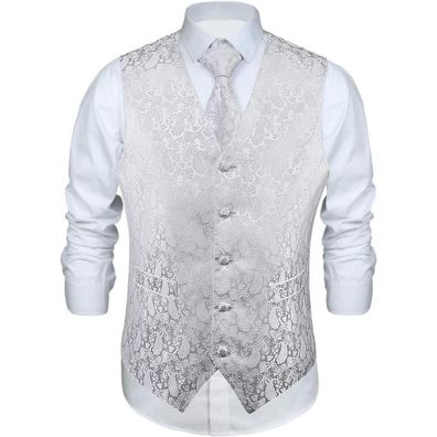 Enlision Herren Anzugweste Set mit Paisley Krawatte und Einstecktuch, Weiß L