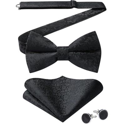 Hisdern Herren Paisley Fliege, Einstecktuch & Manschettenknöpfe Set