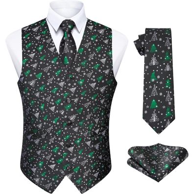 Enlision Herren Weihnachtsweste mit Krawatte, Einstecktuch - Festlich & Stilvoll