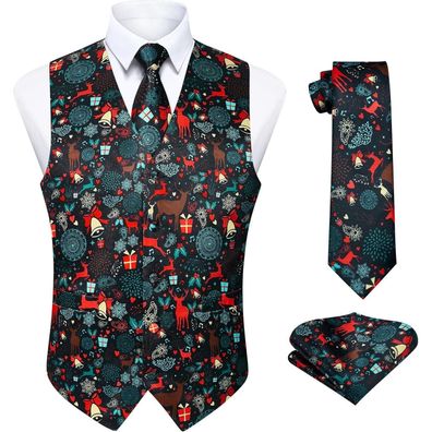 Enlision Herren Weihnachtsweste mit Krawatte, Einstecktuch und Gürtel