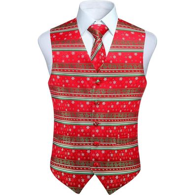 Enlision Herren Weihnachtsweste mit Krawatte und Einstecktuch, festlich, rot