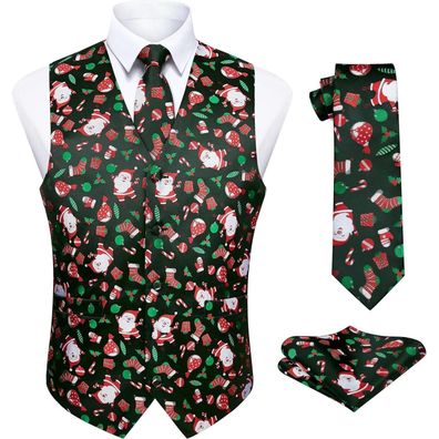Enlision Herren Weihnachtsweste mit Krawatte und Einstecktuch - Festlich und