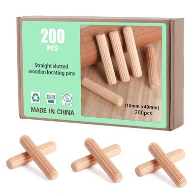 Faankiton 200 Stück Holzdübel Set 10x40mm, Riffeldübel Buche für Möbel