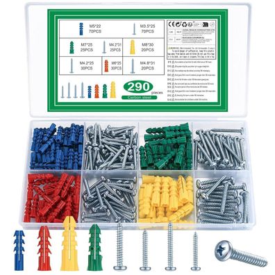 Youyidun 290tlg. Dübel und Schrauben Set, Universaldübel mit Schraube, für