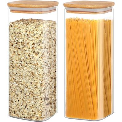YUEYEE 2er Set 2200ml Glas-Vorratsdosen mit luftdichten Bambusdeckeln für