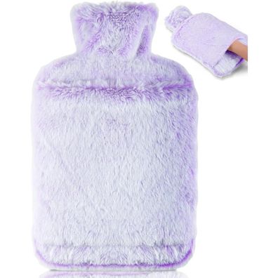 BOLEi Wärmflasche 2L mit flauschigem Bezug und Kängurutasche - Violett