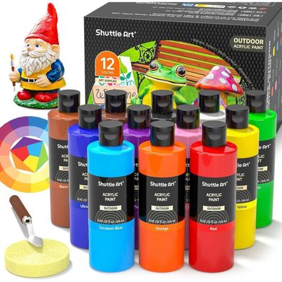 Shuttle Art Outdoor Acrylfarben Set, 12 wasserfeste Farben (je 250ml) für