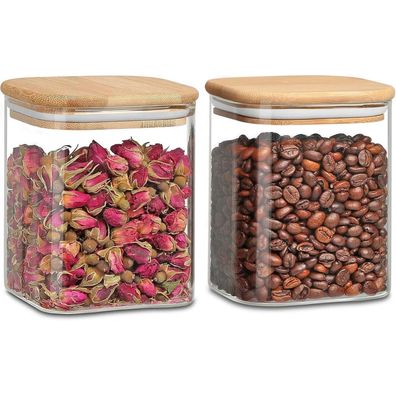 YUEYEE Vorratsgläser 2 Stück 800ml mit luftdichtem Bambusdeckel für Nudeln