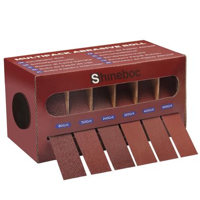 Shineboc Schleifleinen Rolle 2,5 cm x 6 m, 6er Set mit Spender, Körnungen 80-600