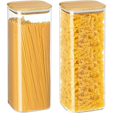YUEYEE Glas-Vorratsdose mit Bambusdeckel für Spaghetti, Nudeln, Mehl, Reis
