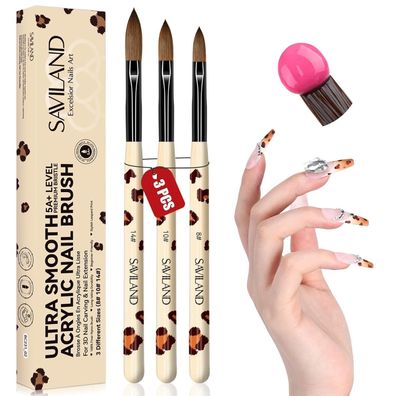 Saviland 3er Acryl Pinsel Set für Nägel, Größe 8/10/14, Premium 5A