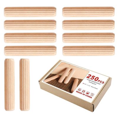 Faankiton 250 Stück Holzdübel Set 8x40mm, Riffeldübel aus Buche für Möbel und