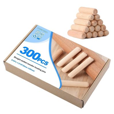 Faankiton 300 Stück Holzdübel Set 8x30mm aus Buche, Riffeldübel für Möbel und