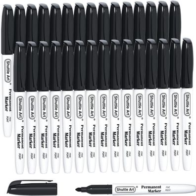 Shuttle Art Permanent Marker Set, 30 schwarze Marker mit feiner Spitze