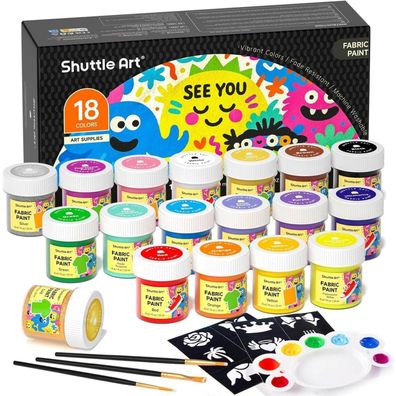 Shuttle Art Textilfarben Set (18x20ml) - Waschmaschinenfest, inkl. Gold