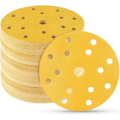 Stebruam 50 Stück Schleifscheiben 150mm Klett 120 Körnung 15 Loch für