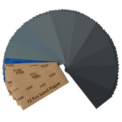 Schleifpapier Set Nass & Trocken, 72 Stück, Körnung 400-3000, 23x9 cm für Auto