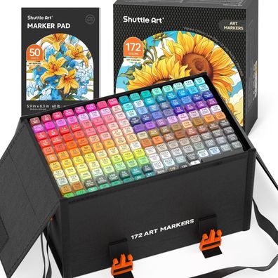 Shuttle Art Alkohol Marker Set, 171 bunte doppelseitige Twinmarker Stifte mit