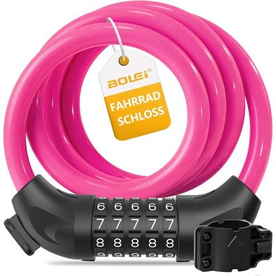 BOLEi Fahrradschloss mit Zahlencode, 12mm/120cm, 5-stellig, wasserdicht, Rosa