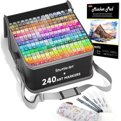 Shuttle Art Alkohol Marker Set, 240 Farben, doppelseitige Twinmarker Stifte mit