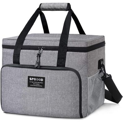 SPGOOD Kühltasche 30L Grau - Isoliert, Faltbar, mit vielen Taschen für