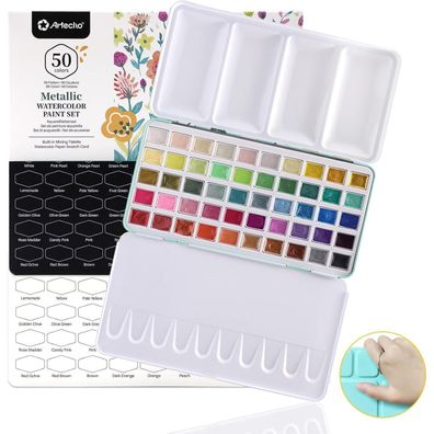 Artecho Aquarellfarben Set 50 Metallic Farben für Künstler und Hobbymaler