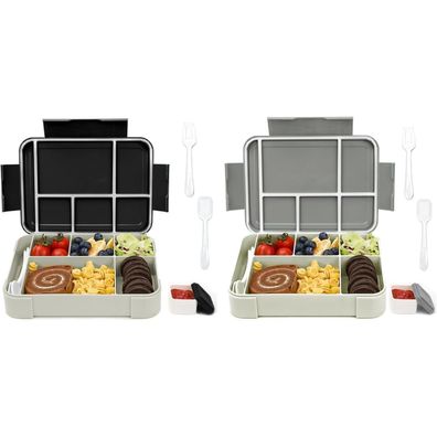 Bugucat Brotdose Kinder Bento Box 1330ML 2er Set Auslaufsicher mit 6 Fächern