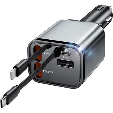 Aimtel Einziehbares 69W KFZ Ladegerät mit USB C, Zigarettenanzünder Adapter für