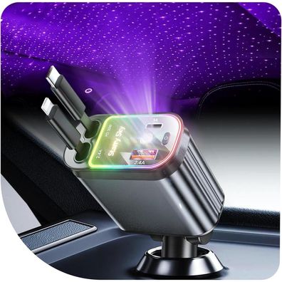 Aimtel Starlight 69W Einziehbares KFZ Ladegerät mit USB C und Apple Kabel für