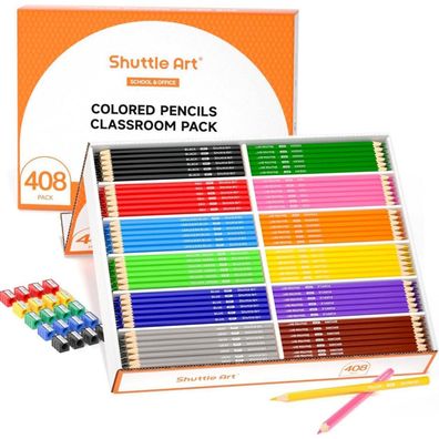 Shuttle Art 408 Buntstifte Set für Kinder, 12 Farben Malstifte mit 20