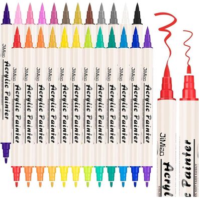 colpart Acrylstifte für Steine, 24 Farben, Wasserfest, Dual Tip (Pinsel