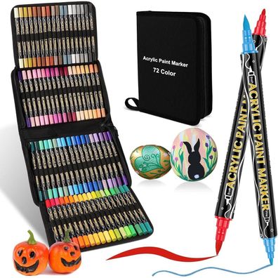 colpart Acrylstifte Set, 72 Farben, wasserfest, doppelseitig, für Steine, Glas