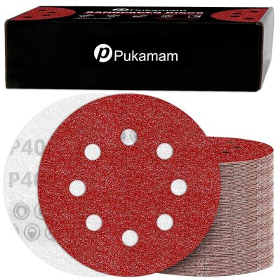 Pukamam 120 Stück Schleifpapier 125mm Klett P40 Körnung für Exzenterschleifer 8