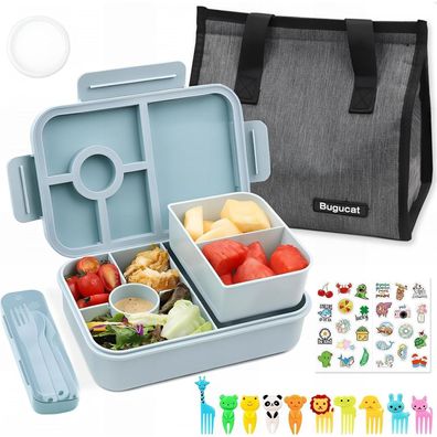 Bugucat Brotdose Kinder mit 5 Fächern 1300ML, Auslaufsicher Lunchbox mit Tasche