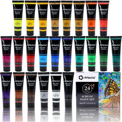 Artecho Acrylfarben Set 24 x 36 ml - Wasserfest, Lichtecht, Schnell Trocknend