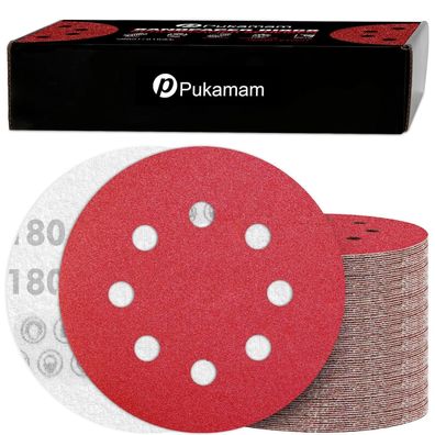 Pukamam 120 Stück Schleifpapier 125mm Klett P180 Körnung für 8 Loch