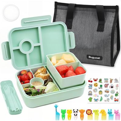 Bugucat Brotdose Kinder 1300ML mit Fächern, auslaufsicher, inkl. Lunchtasche
