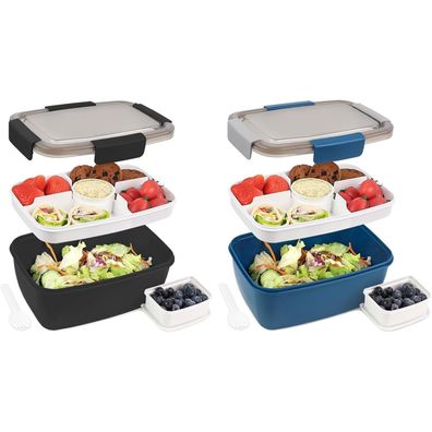 Bugucat Lunchbox 2000ML 2er Set, auslaufsichere Bento Box mit Fächern, Salatbox