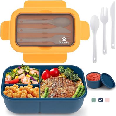 Sinnsally Bento Lunchbox 1250ml mit 3 Fächern, auslaufsicher