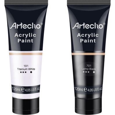 Artecho Acrylfarbe Weiß & Schwarz 120 ml - Wasserfest, Lichtecht, Schnell
