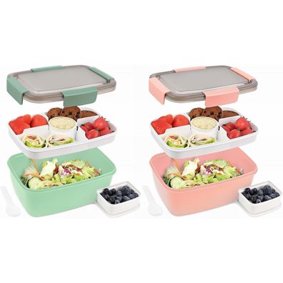 Bugucat Lunchbox 2000ML 2er Set, auslaufsichere Bento Box mit Fächern und