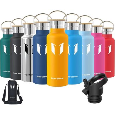 Super Sparrow Edelstahl Trinkflasche - 350ml-1L, Auslaufsicher, BPA-Frei, mit 2