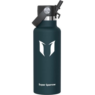 Super Sparrow Edelstahl Thermosflasche mit Strohhalmdeckel, 500 ml, C-Jade