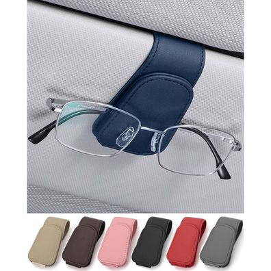 JEJA Brillenhalter für Auto Sonnenblende aus Leder - Ticket-Kartenclip, Blau