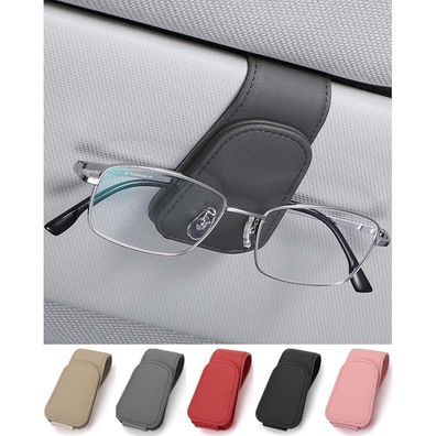 JEJA Brillenhalter für Auto Sonnenblende aus Leder - Ticket-Kartenclip, Grau
